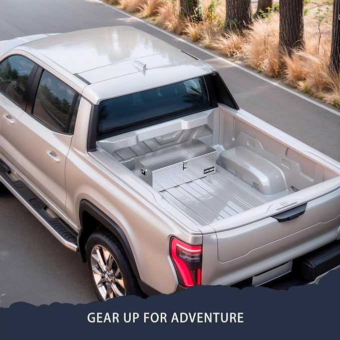 ARKSEN 30 x 13 x 10 Inch Diamond Plate Truck Bed Tool Box, Heavy Duty Waterproof Aluminum Toolboxes Storage Chest with Side Handle & Lock for Pickup Truck Bed, RV & Trailer – Silver