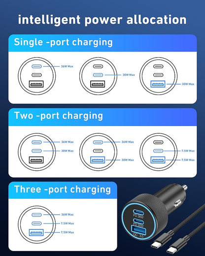 USB C Car Charger, 3-Port 67W Dual USBC & USB-A Car Phone Accessories Fast Power Adapter Cargador Carro PD/QC Cigarette Lighter for iPhone 17/16/15, iPad, Samsung Galaxy S25/S24, Android, 2-Pack