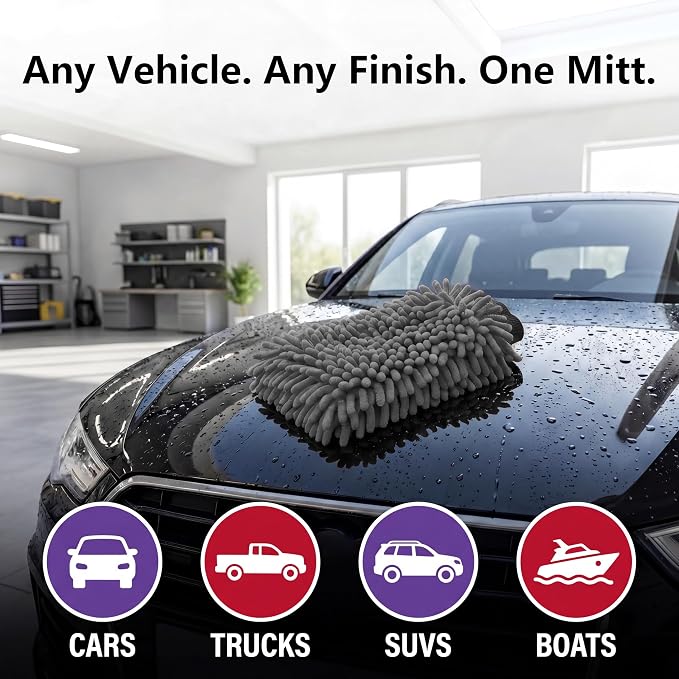Car Wash Mitt,Detailing Ultra-Soft Chenille Microfiber Auto Gloves,Scratch-Free&Lint-Free,Safe for Trucks,SUVs, RVs&More