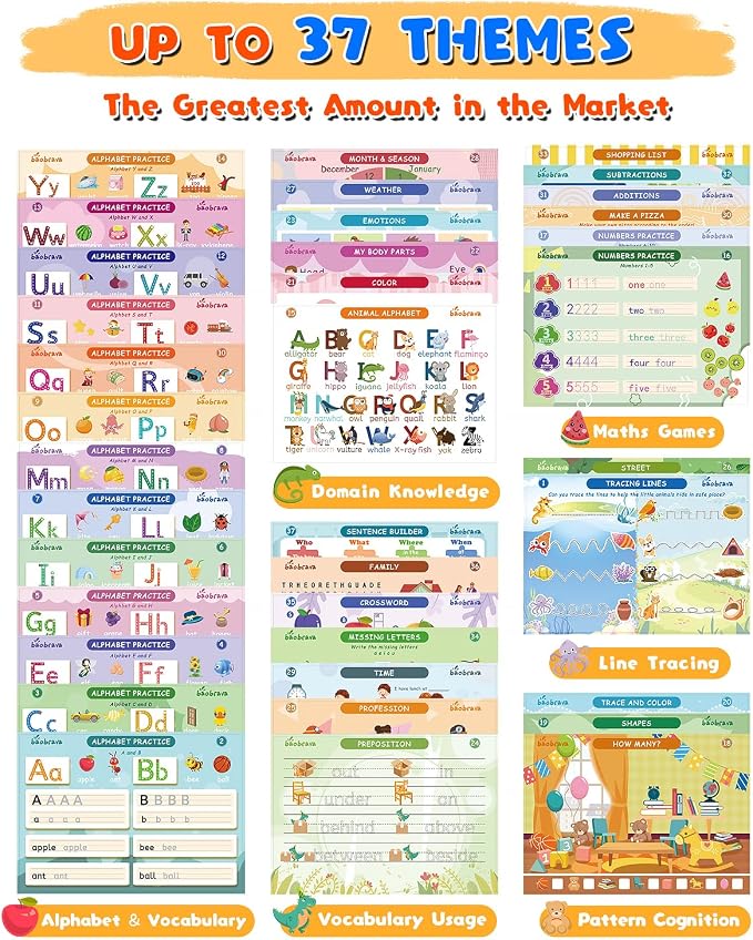 Baobrava Preschool Learning Activities, 37 Themes Tracing Activity Books Ages 3-8, Toddler Handwriting Practice, Letter Tracing, Kindergarten Workbooks, Travel Game for Trip, Christmas Birthday Gifts