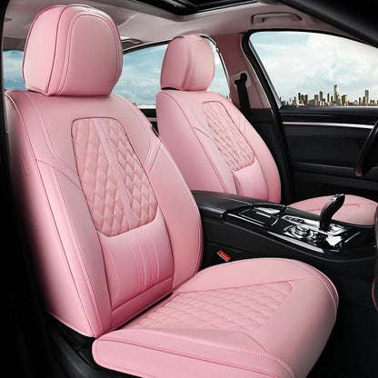 Coverado Car Seat Covers Full Set, Automotive Front and Rear Seat Covers with Backrest, Nappa Leather Car Seat Protectors Waterproof, Universal for Most Vehicles, Pink