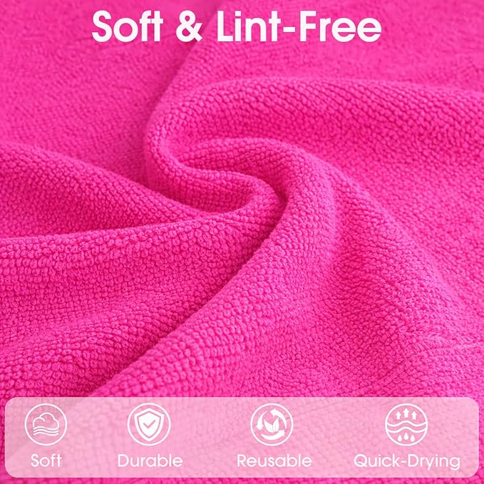 Microfiber Cleaning Cloth Roll - 100 Pack Tear Away Microfiber Paper Towels, Reusable, Washable, Scratch-Free, Kitchen Towels for Car, Home, Kitchen, Glass, Dishes (Hot Pink)