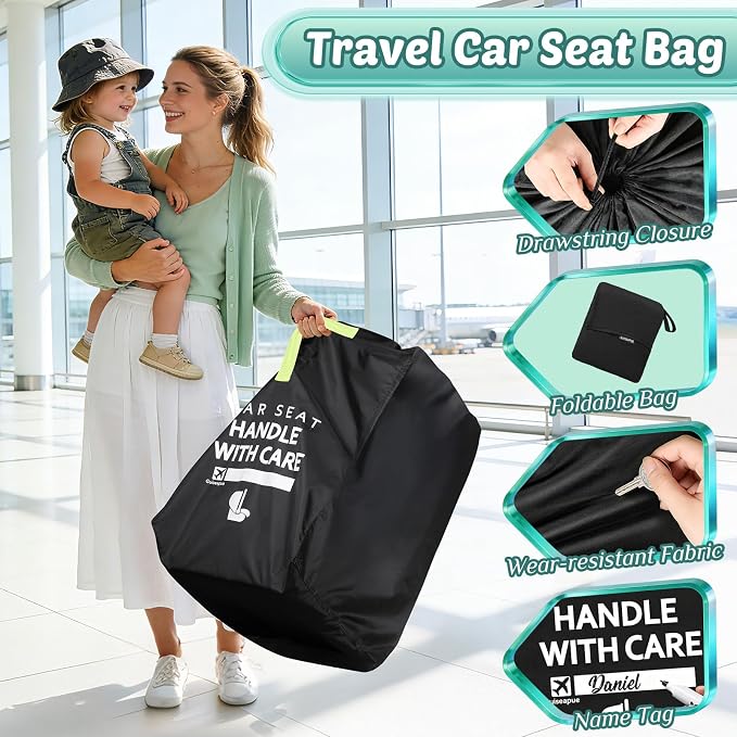 Guiseapue Car Seat Travel Bag for Airplane: Car Seat Bags for Air Travel Fit All Car Seats, Infant Carriers & Booster Seats, Carseat Cover Fit Doona Graco Evenflo, Airplane Travel Essentials Flying