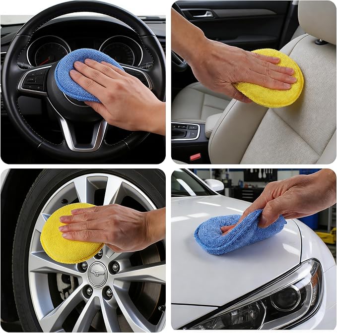 REGUICORP Polishing Pad 8 PCS, 5 Inch Diameter Round Microfiber Applicator Pad, Washable Reusable Car Wax Applicator Pad for Car Cleaning and Fine Polishing (Yellow and Blue)