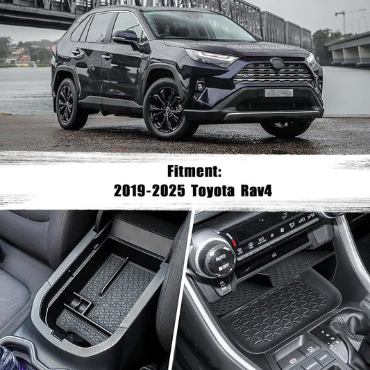 2PCS Center Console Organizer Tray and Armrest Storage Box Compatible with Toyota RAV4 2025 2024 2023 2022 2021 2020 2019 Insert Secondary Storage box Accessories