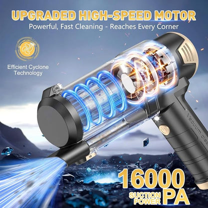 KMM Handheld Car Vacuum Cleaner, 16000PA Air Duster & Vacuum Cleaner, 120W High Power Hand Held Vacuum Cordless, Portable Vacuum Rechargeable with Multi-Nozzles & LED Light for Car, Home, Pet, Office