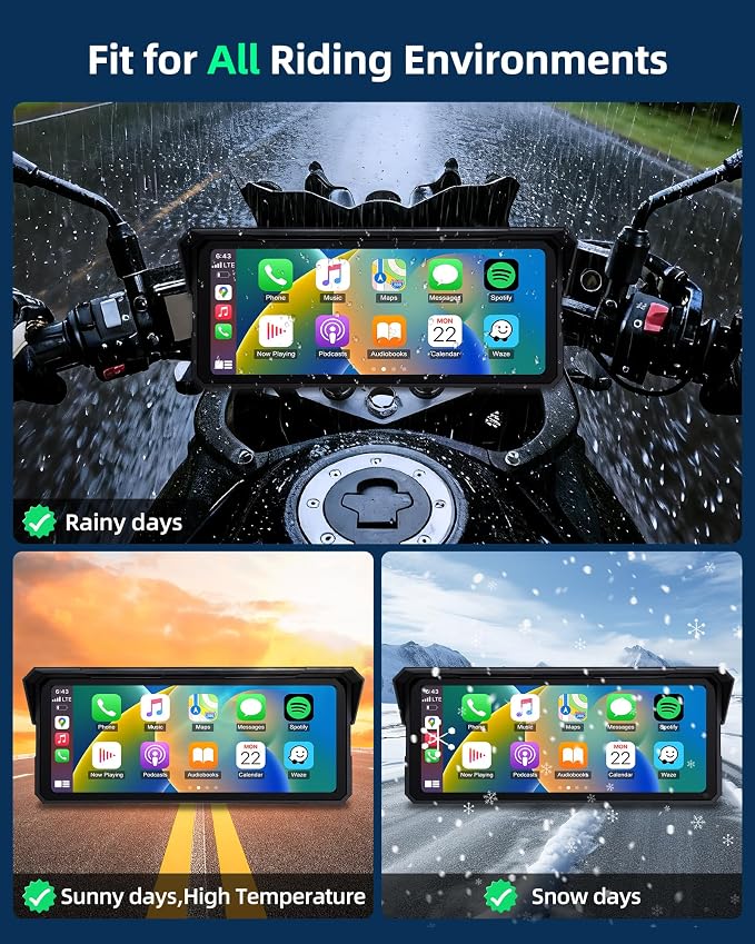 8.1 Inch 4K Motorcycle CarPlay Screen w 4K Dash Cam Wireless Carplay Android Auto Screen for Motorcycle with GPS Navigation Voice Control WiFi Video Dual Bluetooth IPX7 Waterproof Wired Control