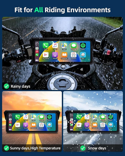 8.1 Inch 4K Motorcycle CarPlay Screen w 4K Dash Cam Wireless Carplay Android Auto Screen for Motorcycle with GPS Navigation Voice Control WiFi Video Dual Bluetooth IPX7 Waterproof Wired Control