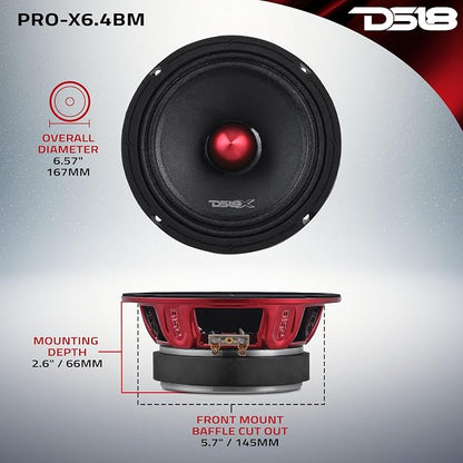 DS18 Mid and High Car Speaker Package - 2X 6.5" Midrange, 2X 1" Tweeters, Built-in Crossover