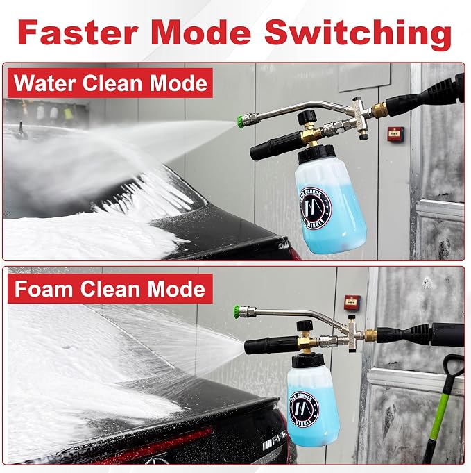 M MINGLE Foam Cannon Dual Connector Accessory for Pressure Washer Kit, Compatible with Portland Husky and Ryobi Pressure Washer, with 5 Nozzle Tips, 1/4 Inch Quick Connector