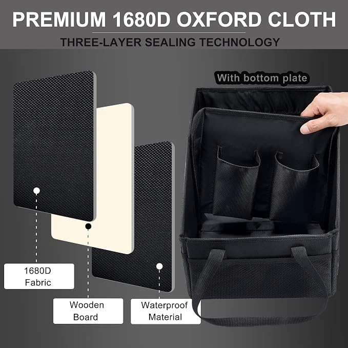 Front-Back Seat Car Organizer Box - Portable Passenger Seat Organizer, Odorless Fabric Car Seat Organizer, Universal Foldable Auto Seat Storage Caddy for Kids & Adults Road Trip Essentials (Black)