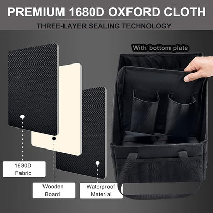 Front-Back Seat Car Organizer Box - Portable Passenger Seat Organizer, Odorless Fabric Car Seat Organizer, Universal Foldable Auto Seat Storage Caddy for Kids & Adults Road Trip Essentials (Black)