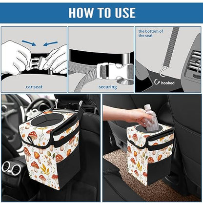 Car Trash Can – Multi-Purpose, Lightweight and Portable with Durable Water-Resistant Coating, No Installation Required, Practical and Ample Capacity, Variety of Colors.Mushroom