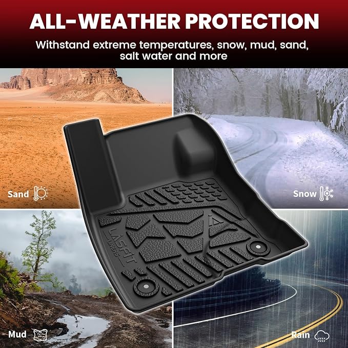 LASFIT Floor Mats for Ford Maverick 2022-2025 2026 (for EcoBoost Gasoline Models Only) All Weather Car Floor Pretoctor TPE Truck Liners for Ford Maverick Gas, 1st & 2nd Row Black