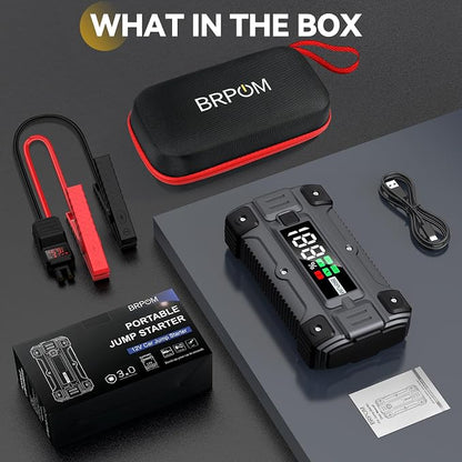 Car Jump Starter, 8000A Peak (Up to All Gas or 10.0L Diesel Engine, 50 Times) 12V Auto Booster Battery Charger Jump Box with Quick Charger Smart Jump Cables with LED Screen