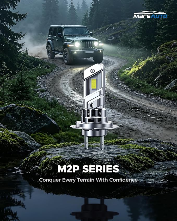 Marsauto M2P Series H7 LED Bulbs, 1:1 Mini Size H7 Light Bulbs, 50,000LM Ultra Bright 6500K Fog Light, No Adapter Required, Plug and Play Replacement, Pack of 2