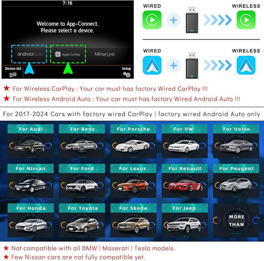 2IN1 Wireless CarPlay Android Auto Adapter for Apple iPhone ＆ Android (2025-2026 Upgrade), Convert Original Wired to Wireless CarPlay Adapter USB Dongle, Plug & Play, Fast Stable Connection