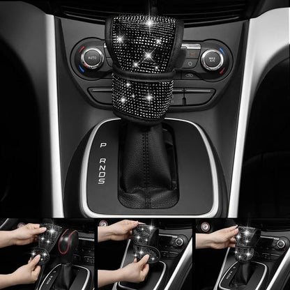 CAR PASS Leather Bling Seat Covers Full Sets 16 pcs, Bling Diamond Car Accessories Set for Women, Sparkly Rhinestone Steering Wheel Cover, Glitter Cute Car Interior Sets for Women Girl, Black Diamond