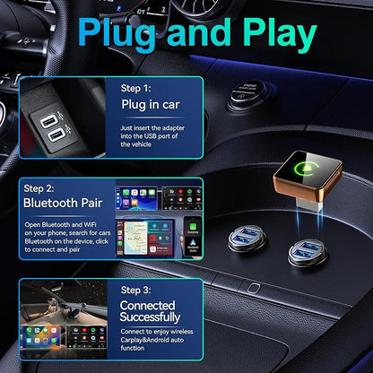 Wireless CarPlay Adapter 2026 Upgraded, 2-in-1 Adapter Converts Wired to Wireless Dongle, 5GHz WiFi Auto-Connection, Plug & Play for Cars with Factory Wired CarPlay/Android Auto (Orange)