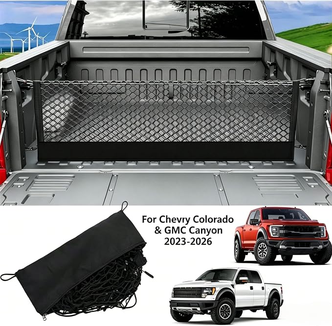 Envelope Style Truck Cargo Net Compatible with Chevy Colorado & GMC Canyon 2023 2024 2025 2026 Accessories, Heavy Duty Carabiners Highly Elastic Truck Bed Mesh Cargo Net