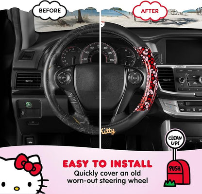Hello Kitty Steering Wheel Cover, Official Sanrio Car Steering Wheel Cover with Universal Size 14.5-15.5, Cute Black for Women, Hello Kitty Car Accessories (Hello Kitty Bows)