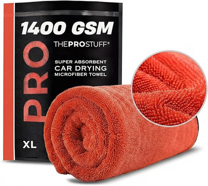 The Pro Stuff® Car Drying Towel 1400 GSM - Ultra Absorbent Twisted Loop Microfiber Towel for Auto Detailing, Scratch-Free Lint-Free Streak-Free Dual-Sided Car Wash Cloth, XL 24"x36"