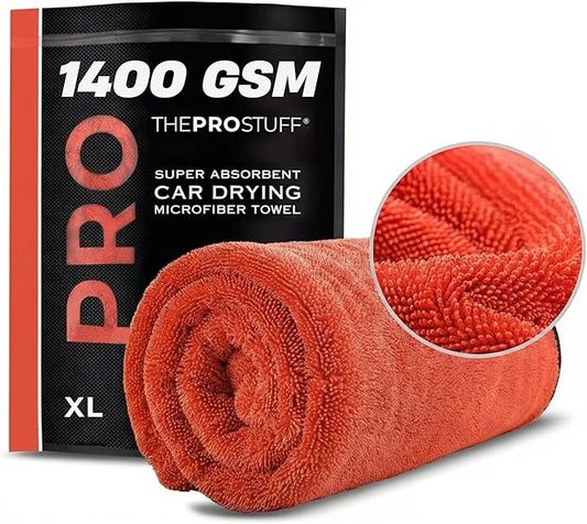 The Pro Stuff® Car Drying Towel 1400 GSM - Ultra Absorbent Twisted Loop Microfiber Towel for Auto Detailing, Scratch-Free Lint-Free Streak-Free Dual-Sided Car Wash Cloth, XL 24"x36"