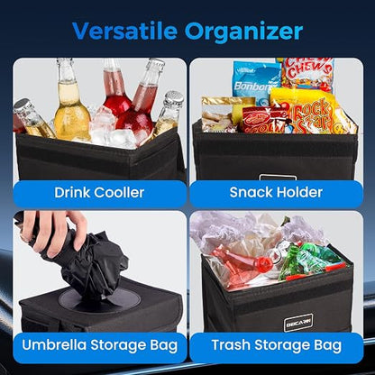 Beicarin Car Trash Can with Lid - Trash Bag Hanging with Storage Pockets Leak-Proof Organizer Collapsible and Portable Waterproof Garbage Bin, 2.2 Gallons Multipurpose Trash Bin for Car