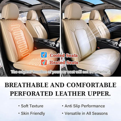 Coverado Seat Covers Full Set, Leather Car Seat Cover, Waterproof Car Seat Protector, Automotive Seat Covers Car Seat Cushion Universal Fit for Most Cars, Beige