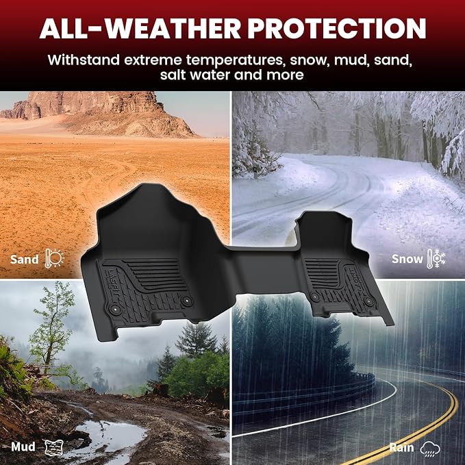 LASFIT Floor Mats for 2019-2024 Dodge Ram 1500 Quad Cab Without 2nd Row Under Seat Storage, Fit for Bench Seat & Carpet Flooring, All Weather TPE Custom Fit Car Mats Floor Liners 1st & 2nd Row, Black