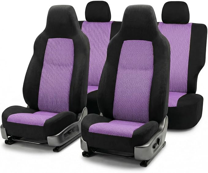 FH Group Automotive Full Car Seat Covers for SUV, Trucks, Sedan and More - Universal Fit Front High Back & Rear Solid Bench Design Interior Accessories - 3D Air Mesh Fabric Center Panel - Purple