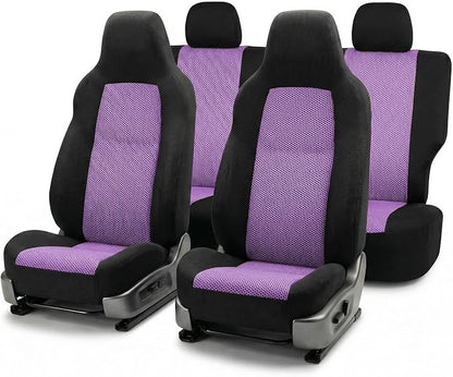 FH Group Automotive Full Car Seat Covers for SUV, Trucks, Sedan and More - Universal Fit Front High Back & Rear Solid Bench Design Interior Accessories - 3D Air Mesh Fabric Center Panel - Purple