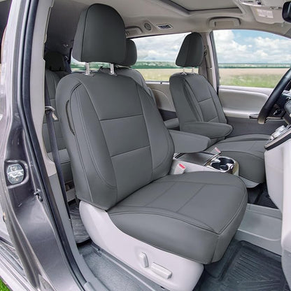 FH Group Custom Fit Car Seat Covers Specifically Made for 2011-2020 Toyota Sienna 7 Passenger, Car Seat Cover Front Set, Automotive Seat Covers in Solid Gray Faux Leather, Waterproof and Washable