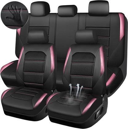 CAR PASS Memory 3D Foam Car Seat Covers Full Set, Breathable Mesh Thick Seat Covers for Car, Pink Metal Film Leather Seat Covers, Universal Automotive Comfort for SUVs Trucks, Black Pink