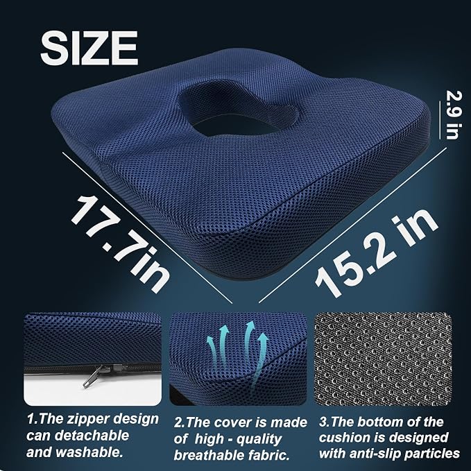 Donut Pillow for Tailbone Pain&Hemorrhoid,Wheelchair Seat Cushion for tailbone pain relief,Gel Cushions for Pressure Relief,Memory Foam Pad for Office Chair,Stands & Postpartum Pregnancy(Blue)