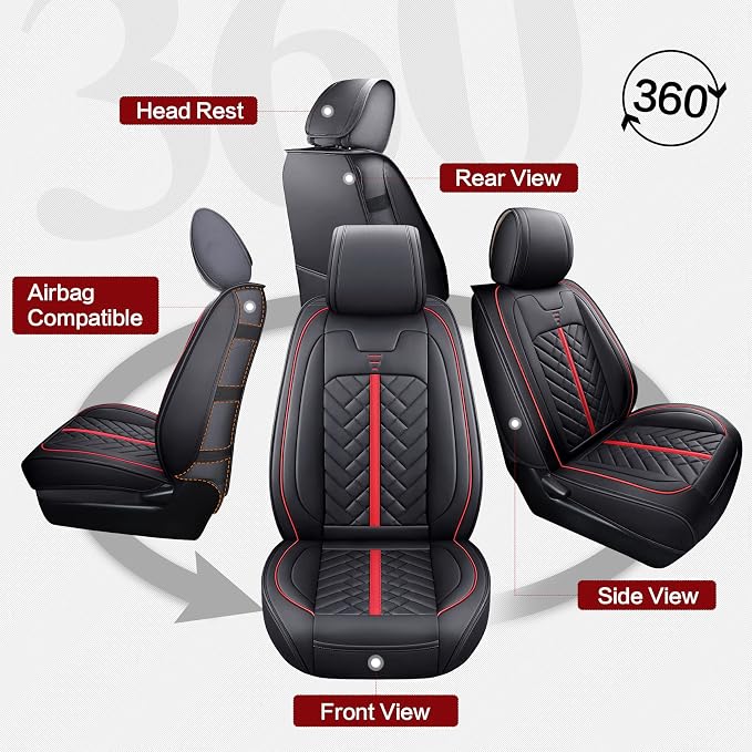 Tomatoman Tacoma Seat Covers Compatible with Toyota Tacoma 2005-2023 2024 2025 2026 Access Crew Double Cab Truck TRD Pro Trail Edition Limited SR5 Offroad Car Cushions (2 PCS Front/Black-Red)
