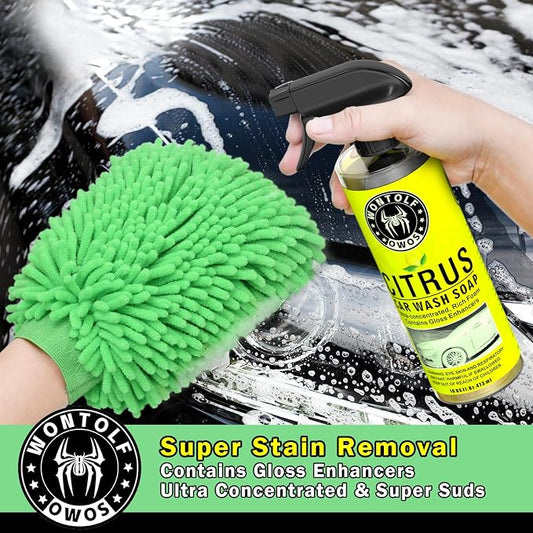 Wontolf CWK188 Car Wash Kit with Foam Gun, Car Wash Soap, Interior Detailer Cleaner, Wheel Cleaner, Car Care Cleaning Detailing Kit for Cars Trucks RVs SUVs Motorcycles (Works w/Garden Hose), 10 Items