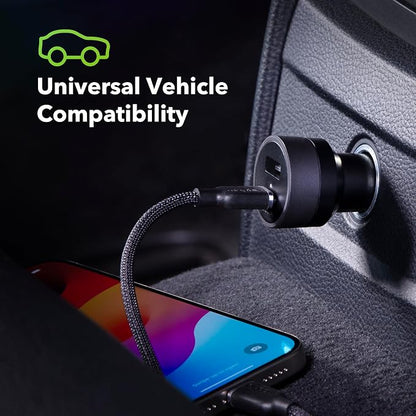 Mophie 42W Dual USB-C + USB-A Car Charger, Universal AUX Compatibility, LED Indicator, Fast Charging, Multi-Device