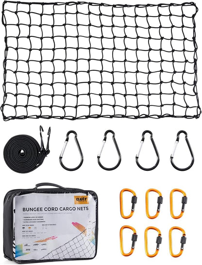 Orion Motor Tech 2'x3' Small Cargo Net with 2"x2" Small Mesh, 4x6 Foot Max Size Cargo Net for SUV Roof Rack Cargo Basket Net with Locking Carabiners, Ratchet Strap, Roof Rack Net