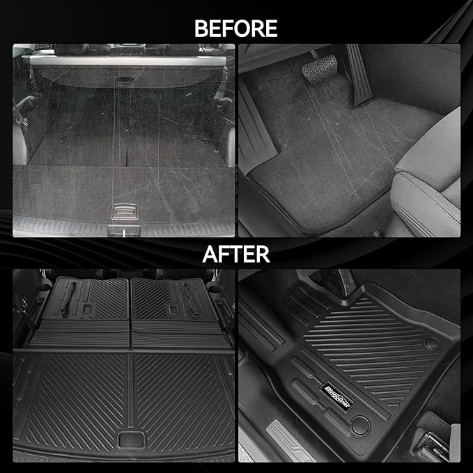 Floor Mats for 2018-2024 Ford Expedition Max 7 Seats/Captain Seat, Trunk Mat and Backrest Mat & Door Sill Guard All Weather TPE Protector for Ford Expedition Max Accessories