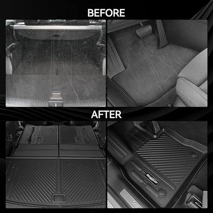 Floor Mats for 2018-2024 Ford Expedition Max 7 Seats/Captain Seat, Trunk Mat and Backrest Mat & Door Sill Guard All Weather TPE Protector for Ford Expedition Max Accessories