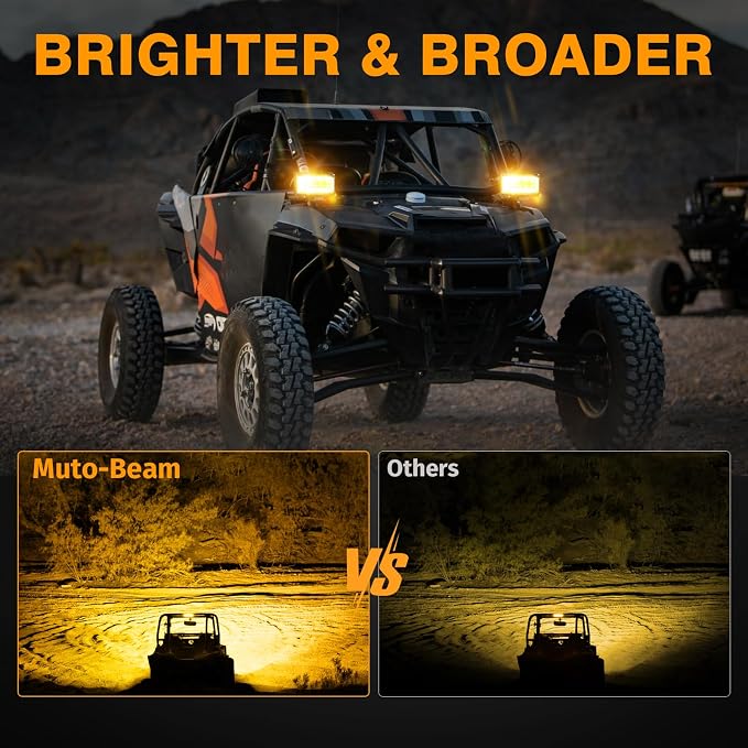 Side Shooter LED Light Bars, Muto-Beam 2PCS 5Inch Quad Row Amber Light Pods LED Fog Light Off Road Driving Lighting Spot Flood Combo Lights Work Light for Truck UTV ATV UTV Pickup SUV Boat Tractor