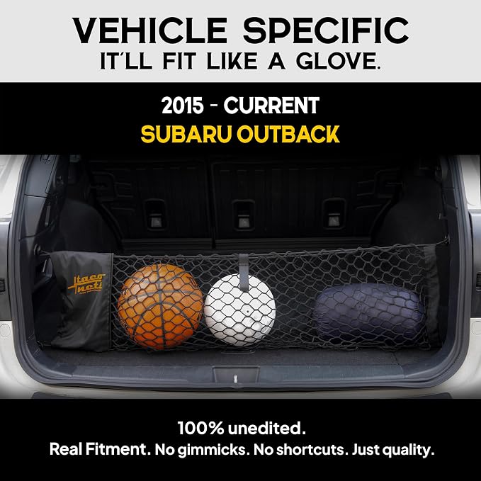 TacoNets Envelope Cargo Net for Subaru Outback - Fits 2015-Current - Upgraded 5mm Bungee - Integrated Storage Bag - Heavy Duty Hooks - Designed in USA