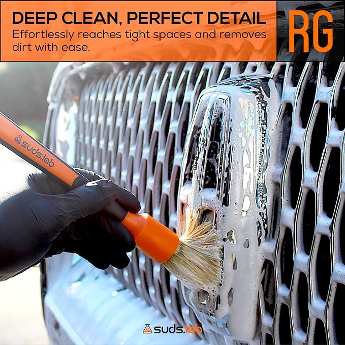 Suds Lab Detailing Brush with Rubberized Bristles, Car Detailing Wheel Brush Rim Cleaner 2 Pack
