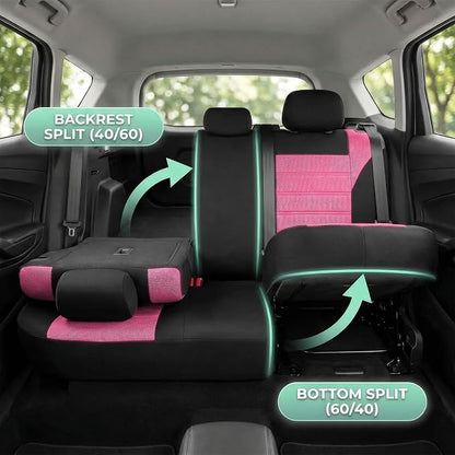 FH Group Automotive Car Seat Covers Full Set Premium 3D Air Mesh Front Seat Covers, Airbag Compatible & Split Bench Cover Universal Fit Interior Accessories for Cars Trucks and SUVs - Pink