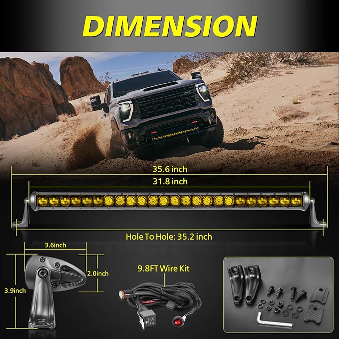 30 Inch Amber Light Bar Kit, AKD Part OSRAM LED 168W Single Row Light Bar w/Wiring Harness Black Cover Spot Flood Combo Slim Bumper Roof Grille Yellow LED Lights for Trucks SUV UTV RZR Toyota Chevy