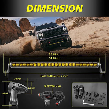 30 Inch Amber Light Bar Kit, AKD Part OSRAM LED 168W Single Row Light Bar w/Wiring Harness Black Cover Spot Flood Combo Slim Bumper Roof Grille Yellow LED Lights for Trucks SUV UTV RZR Toyota Chevy