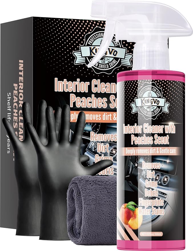 Kingvo Car Interior Cleaner, Interior Cleaner Carpet Dashboard Vinyl Sofa Leather Shiny Car Stuff Detailing Kit Cleaning Supplies,Peach Scent