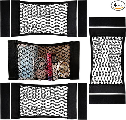 4Pack Automotive Cargo Net Car Storage Wall Sticker Organizer Pouch Bag Elastic Mesh Pocket with Tape Stickers for Trunk Organizer Holder for Cabinet Organize 4PCS (Same Size)