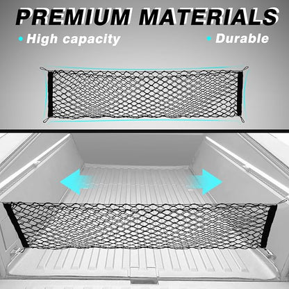 BestEvMod Envelope Style Cargo Net for Pickup Truck Bed Fit for Tesla Cybertruck 2026 2025 2024 Extra Strong Hook Stretchable Trunk Cargo Organizer with 2 L Track Hooks (Metal Hooks, Stand Envelope)